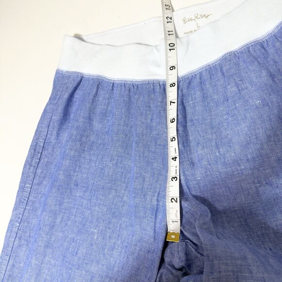 Lilly Pulitzer Pants Size Large Blue Chambray Linen Pull On Straight Wide Leg - Picture 12 of 13
